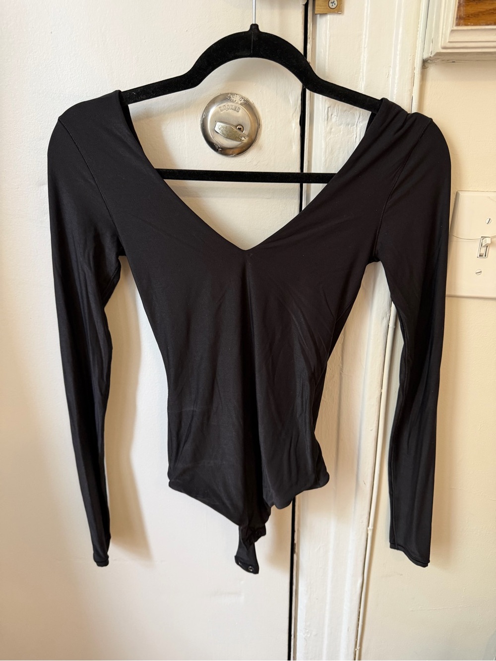 Black V-Neck Long Sleeve Bodysuit
